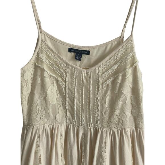 Y2K AMERICAN EAGLE Babydoll Dress Size 0 Ivory Lace Romantic Fairy Asymmetrical - Picture 2 of 10